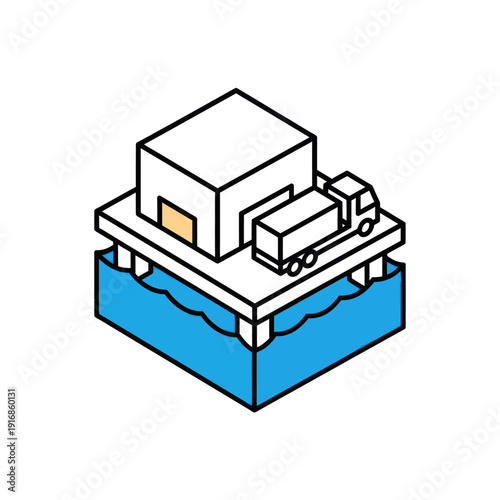 Warehouse with Truck on Floating Platform.
