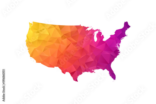 United State of America Map - Polygon Style Vector Illustration in Orange and Pink Gradient, Low Poly Geometric Design, Isolated on White Background for Infographics and Education.