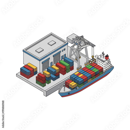 Cargo Ship Loading Containers at Dockyard Facility.