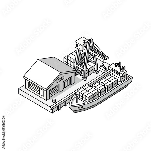 Cargo Ship with Containers and Crane.