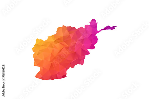 Afghanistan Map - Polygon Style Vector Illustration in Orange and Pink Gradient, Low Poly Geometric Design, Isolated on White Background for Infographics and Education.