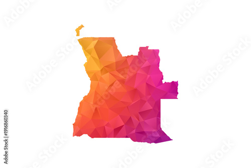 Angola Map - Polygon Style Vector Illustration in Orange and Pink Gradient, Low Poly Geometric Design, Isolated on White Background for Infographics and Education.