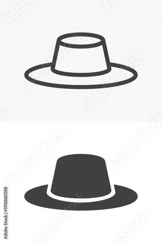 Mens hat icon in line outline and solid style. Editable stroke vector sign and symbol. Hat icon set for classic male fashion and headwear design.