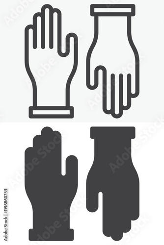 Gloves icon in line outline and solid style. Editable stroke vector sign and symbol. Gloves icon set for winter clothing and protective fashion accessory.