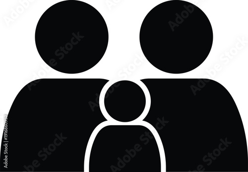 Black silhouette of two adults and one child family people