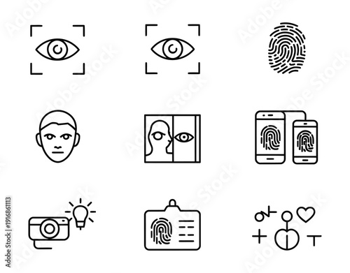 Vector illustrations representing biometric security recognition methods
