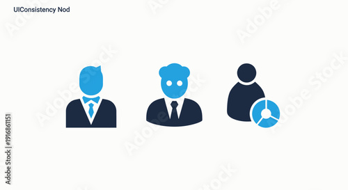 User interface consistency icons featuring professional profiles and segmented data wheel for system branding and design standards
