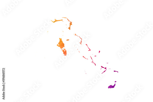 Bahamas Map - Polygon Style Vector Illustration in Orange and Pink Gradient, Low Poly Geometric Design, Isolated on White Background for Infographics and Education.