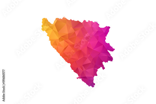 Bosnia and Herzegovina Map - Polygon Style Vector Illustration in Orange and Pink Gradient, Low Poly Geometric Design, Isolated on White Background for Infographics and Education.