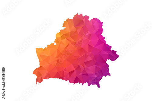 Belarus Map - Polygon Style Vector Illustration in Orange and Pink Gradient, Low Poly Geometric Design, Isolated on White Background for Infographics and Education.