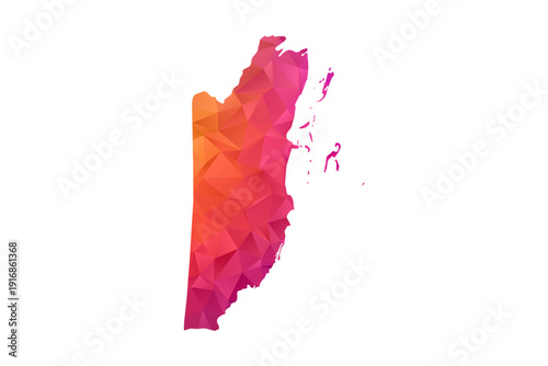 Belize Map - Polygon Style Vector Illustration in Orange and Pink Gradient, Low Poly Geometric Design, Isolated on White Background for Infographics and Education.