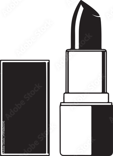  Vector Elegant black lipstick cosmetic product minimalist design opened with cap off in simple studio setting beauty fashion style illustration for makeup advertising promotion presentation template 