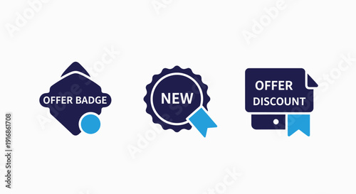 Promotional offer badges and discount label icons for retail marketing and shopping sales
