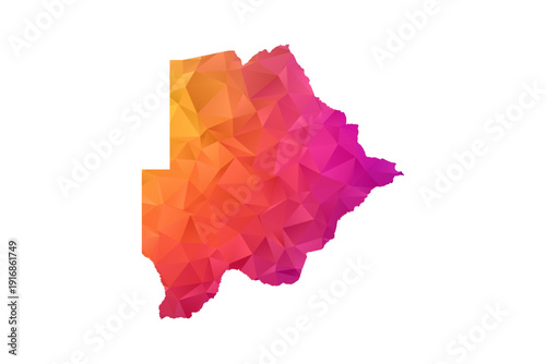 Botswana Map - Polygon Style Vector Illustration in Orange and Pink Gradient, Low Poly Geometric Design, Isolated on White Background for Infographics and Education.