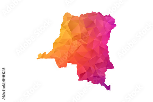 Democratic Republic of the Congo Map - Polygon Style Vector Illustration in Orange and Pink Gradient, Low Poly Geometric Design, Isolated on White Background for Infographics and Education.