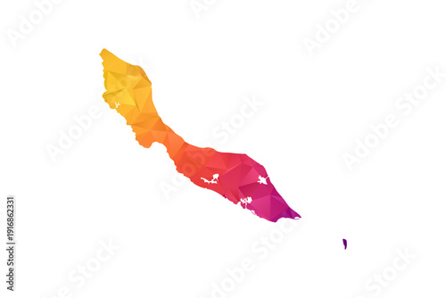 curacao Map - Polygon Style Vector Illustration in Orange and Pink Gradient, Low Poly Geometric Design, Isolated on White Background for Infographics and Education.