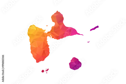 Guadeloupe Map - Polygon Style Vector Illustration in Orange and Pink Gradient, Low Poly Geometric Design, Isolated on White Background for Infographics and Education.