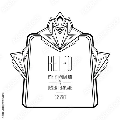 Black and white vector set of decorative Art Deco geometric elements. Elegant line art shapes inspired by 1920s design, perfect for frames, borders, posters, invitations, coloring books.