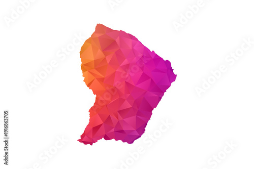 French Guiana Map - Polygon Style Vector Illustration in Orange and Pink Gradient, Low Poly Geometric Design, Isolated on White Background for Infographics and Education.