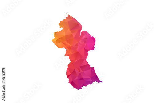 Guyana Map - Polygon Style Vector Illustration in Orange and Pink Gradient, Low Poly Geometric Design, Isolated on White Background for Infographics and Education.