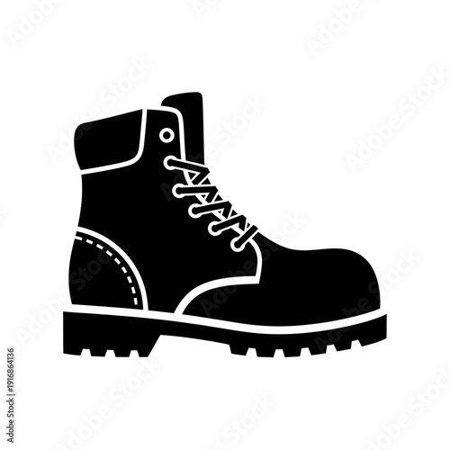 Work safety boot icon on white background, construction boots for protection