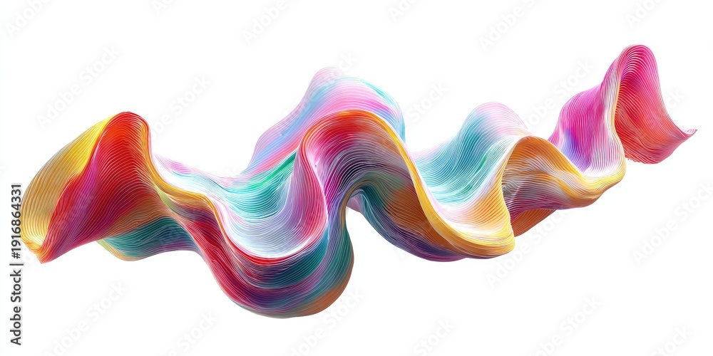 Obraz premium A flowing, iridescent ribbon of rainbow colors twists across a white background