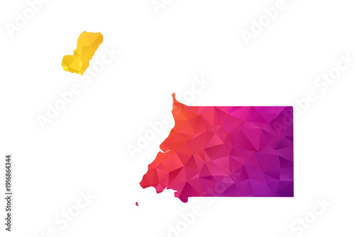 Equatorial Guinea Map - Polygon Style Vector Illustration in Orange and Pink Gradient, Low Poly Geometric Design, Isolated on White Background for Infographics and Education.