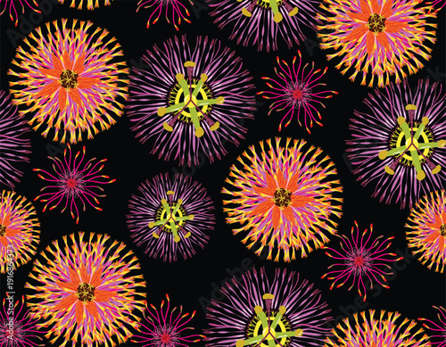 Trendy orchid flower print seamless pattern with vibrant tropical elements
