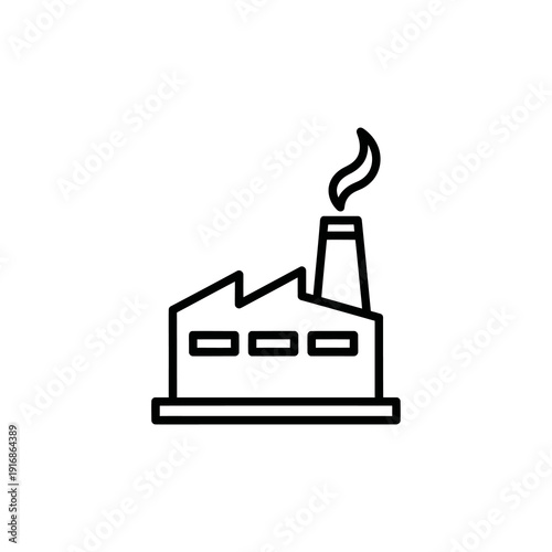 Outline factory building icon with smoke coming from chimney