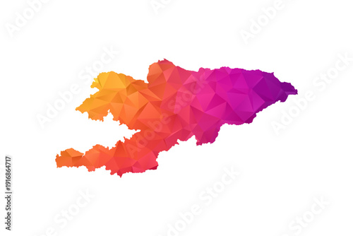 Kyrgyzstan Map - Polygon Style Vector Illustration in Orange and Pink Gradient, Low Poly Geometric Design, Isolated on White Background for Infographics and Education.