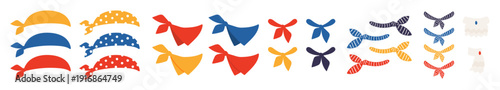 Tied bandana, neckerchief illustration isolated collection. Kids nautical design clip art set, accessory, costume, clothes element. Hand drawn flat vector on transparent background