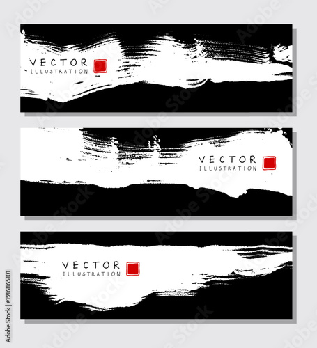 Ink brush stroke background. Japanese style. Vector illustration of grunge stains. Vector brushes illustration.