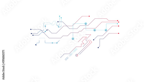 Technology Blue and pink circuit diagram concept. High-tech circuit board connection system. Vector abstract technology on a white background.