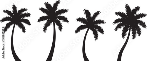 Palm tree silhouettes tropical island trees vector set isolated on white background EPS illustration pack.