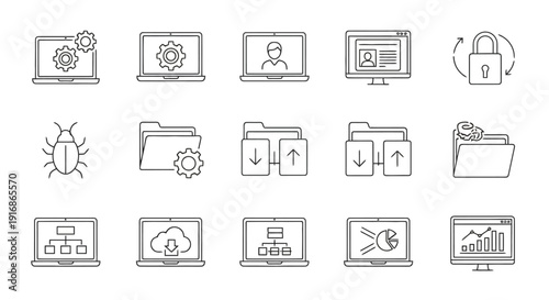 Set of Technology and Data Management Icons.