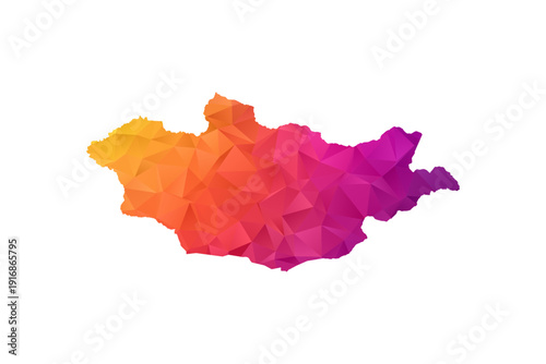 Mongolia Map - Polygon Style Vector Illustration in Orange and Pink Gradient, Low Poly Geometric Design, Isolated on White Background for Infographics and Education.