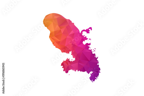 Martinique Map - Polygon Style Vector Illustration in Orange and Pink Gradient, Low Poly Geometric Design, Isolated on White Background for Infographics and Education.
