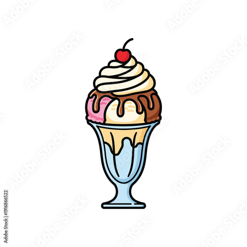 A colorful ice cream sundae vector art illustration