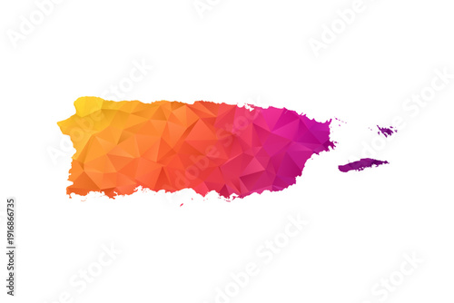 Puerto Rico Map - Polygon Style Vector Illustration in Orange and Pink Gradient, Low Poly Geometric Design, Isolated on White Background for Infographics and Education.