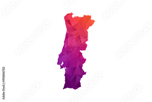 Portugal Map - Polygon Style Vector Illustration in Orange and Pink Gradient, Low Poly Geometric Design, Isolated on White Background for Infographics and Education.