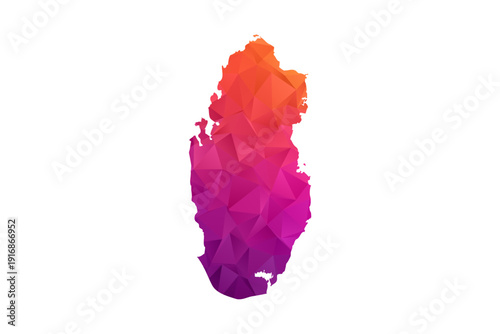 Qatar Map - Polygon Style Vector Illustration in Orange and Pink Gradient, Low Poly Geometric Design, Isolated on White Background for Infographics and Education.
