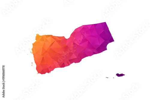 Yemen Map - Polygon Style Vector Illustration in Orange and Pink Gradient, Low Poly Geometric Design, Isolated on White Background for Infographics and Education.