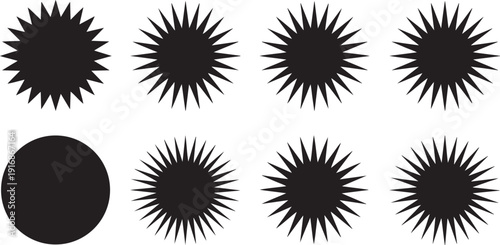 Sunburst starburst badge shapes vector set radial burst circles vintage decorative design elements EPS file