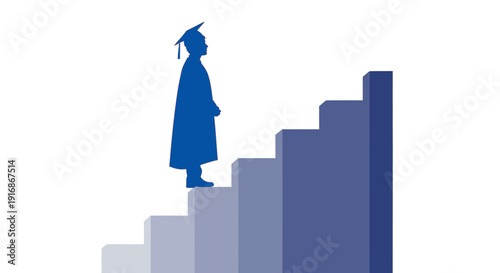 Graduation Silhouette Ascending Stairs, Education Success Concept