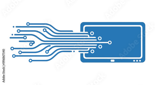 Digital Technology Connection: Circuits Flowing Into A Screen
