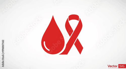 Red Ribbon and Blood Drop Icon for AIDS Awareness