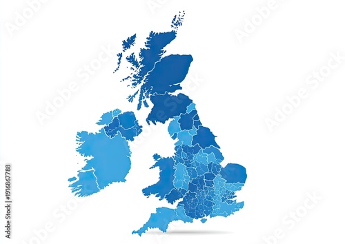 Map of the United Kingdom and Ireland showing regional divisions