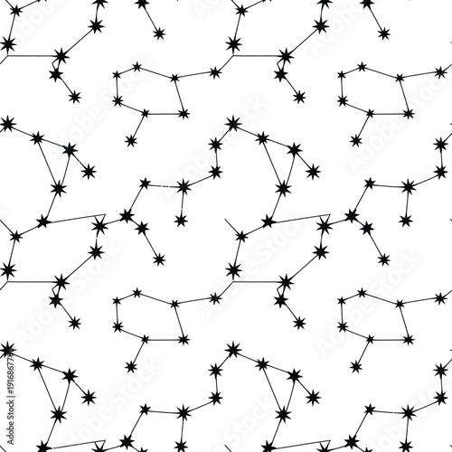 Black constellation patterns connect stars across a white background