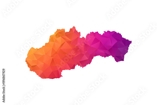 Slovakia Map - Polygon Style Vector Illustration in Orange and Pink Gradient, Low Poly Geometric Design, Isolated on White Background for Infographics and Education.