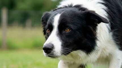Black and white border collie dog outdoors